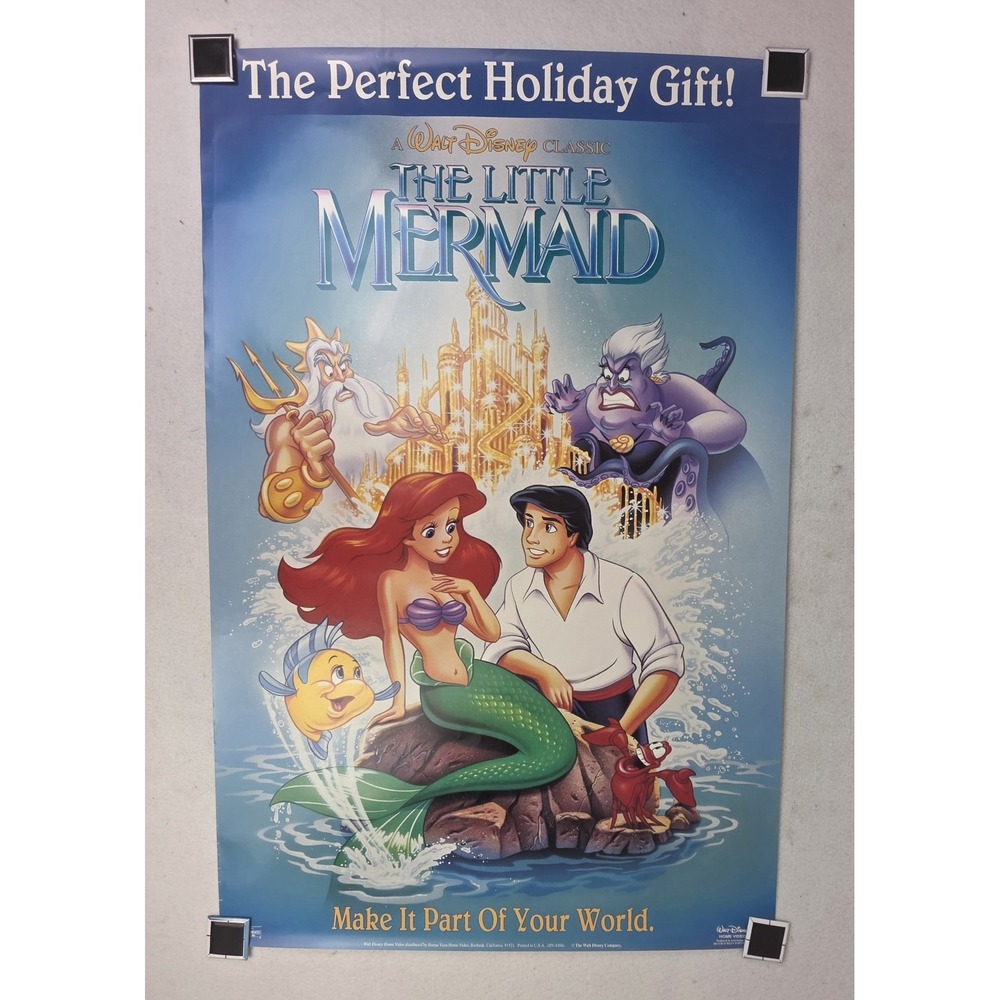Vintage Little Mermaid Movie Poster Store Display VHS Cover Printed In USA 40x26